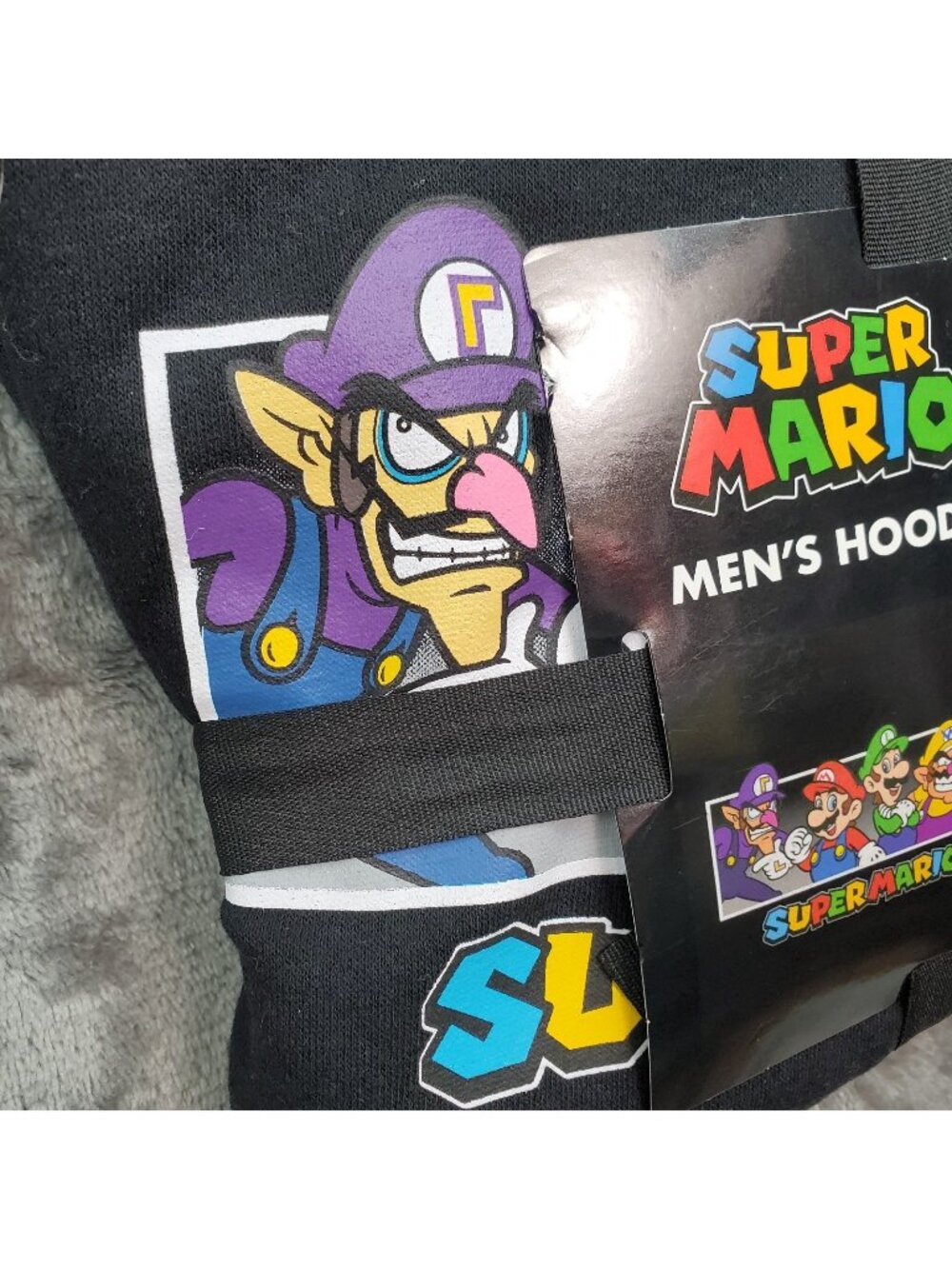 Nintendo Super Mario Bros Hoodie Graphic Print Long Sleeve Black Mens M New Gift